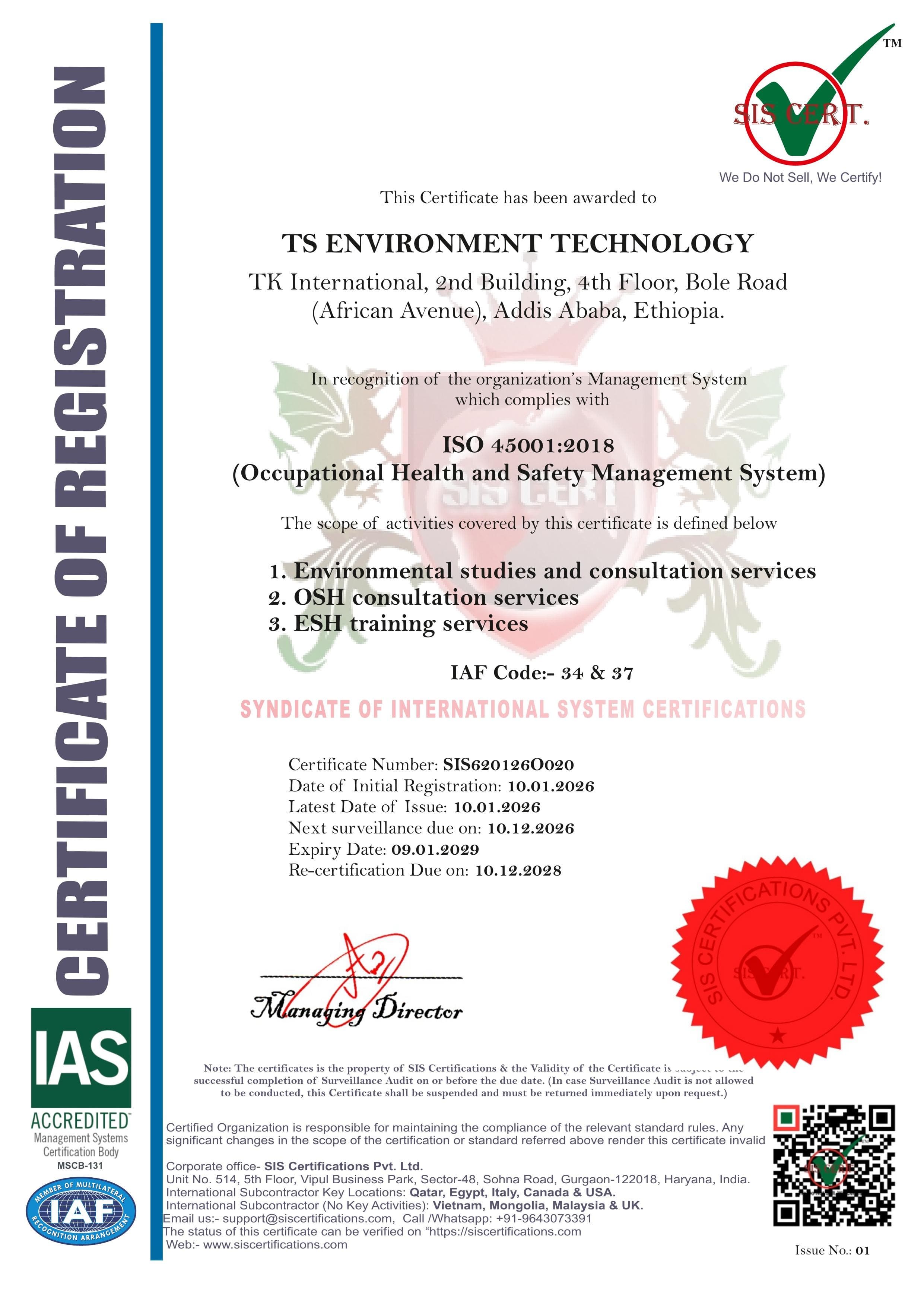 ISO 45001:2018 Certificate