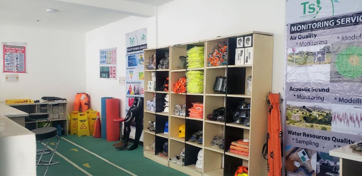 Safety equipment and PPE display in the practical training room